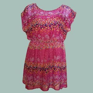 Pink Sheer Gathered Waist Cap Sleeve Short Midi Dress by Mossimo for Target